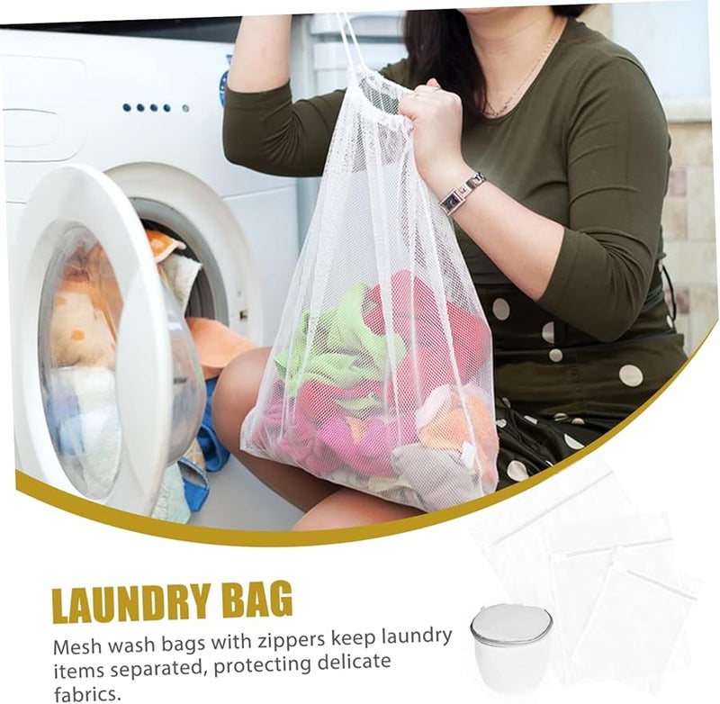 4Pcs White Mesh Laundry Bags Zippered for Delicates Bras Optimal Cleaning Storage - Image 5